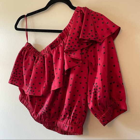 Heart Print One Shoulder Blouse - Picture 2 of 4